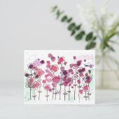 Roze Wildflower Meadow Waterverf Flowers Briefkaart (Staand voorkant)