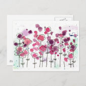 Roze Wildflower Meadow Waterverf Flowers Briefkaart (Voorkant / Achterkant)
