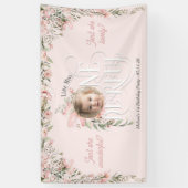 Roze Wildflower Miss Onederful Meisje 1e Verjaarda Spandoek (Verticaal)