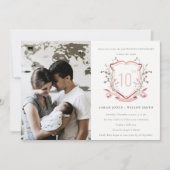 Roze Wildflower Monogram Crest Foto Jubileum Kaart (Voorkant)