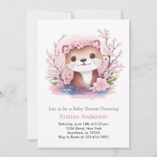 Roze Wildflower Otter Avontuur Meisje Baby shower Kaart