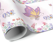 Roze Wildflower Ozful Vlinder en Bijen Cadeaupapier (Rol Hoek)