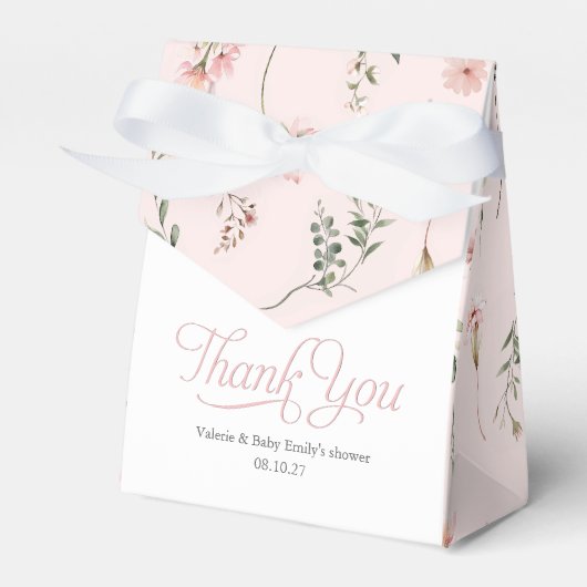 Roze Wildflower patroon elegante Baby Meisje Douch Bedankdoosjes (Voorkant Zijde)