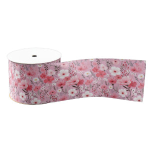 Roze Wildflower Patroon Grosgrain Lint