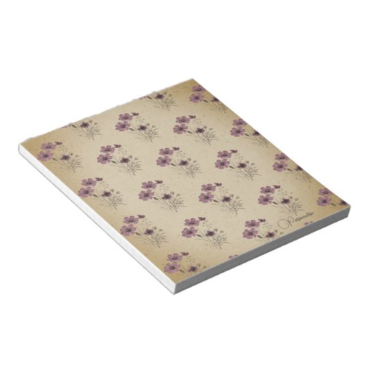 Roze Wildflower Patroon oud papier Persoonlijk Notitieblok (Schuin)