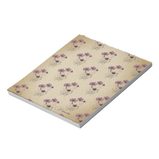 Roze Wildflower Patroon oud papier Persoonlijk Notitieblok (Linkerzijde)