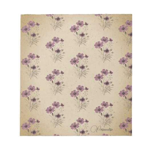 Roze Wildflower Patroon  oud papier Persoonlijk Notitieblok (Voorkant)