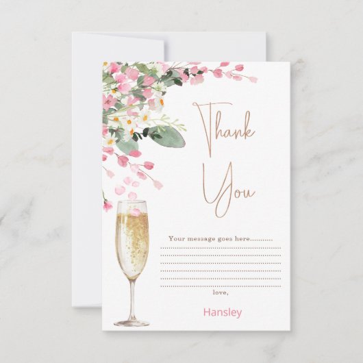 Roze Wildflower Petal Vrijgezellenfeest Dank u kaa Bedankkaart (Voorkant)