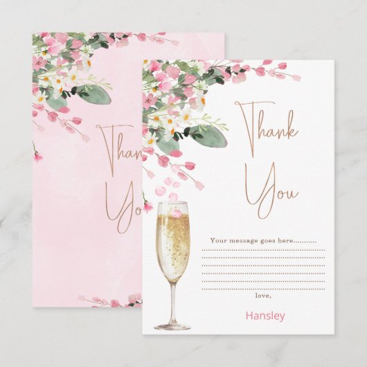 Roze Wildflower Petal Vrijgezellenfeest Dank u kaa Bedankkaart (Voorkant / Achterkant)