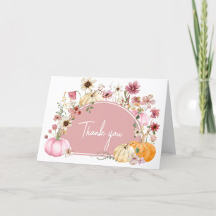 Roze Wildflower Pompoen Baby shower Bedankkaart