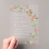 Roze Wildflower Roos Spring Garland Wedding Acryl Uitnodigingen (Insitu (Draagbaar))