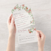 Roze Wildflower Roos Spring Garland Wedding All In One Uitnodiging (Afscheurbaar)