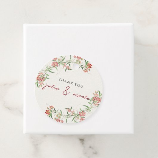 Roze Wildflower Roos Spring Garland Wedding Bedankjes Labels (In situ)
