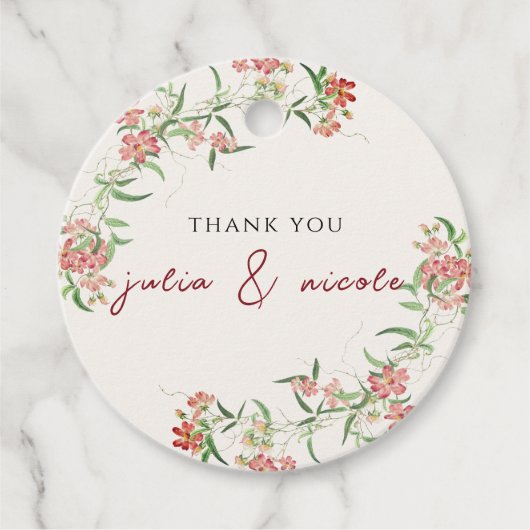 Roze Wildflower Roos Spring Garland Wedding Bedankjes Labels (Voorkant)