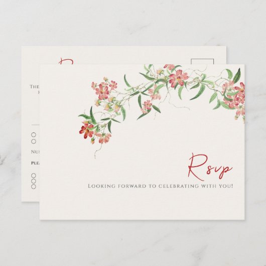 Roze Wildflower Roos Spring Garland Wedding Briefkaart (Voorkant / Achterkant)