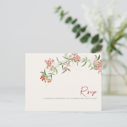 Roze Wildflower Roos Spring Garland Wedding Briefkaart (Staand voorkant)