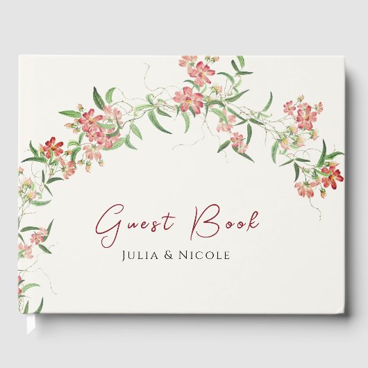 Roze Wildflower Roos Spring Garland Wedding Gastenboek (Voorkant)