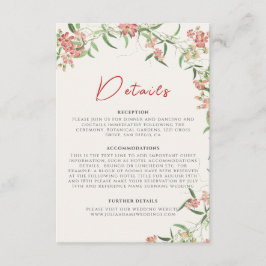 Roze Wildflower Roos Spring Garland Wedding Informatiekaartje