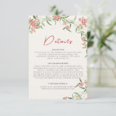 Roze Wildflower Roos Spring Garland Wedding Informatiekaartje (Staand voorkant)