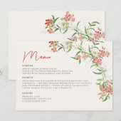 Roze Wildflower Roos Spring Garland Wedding Menu (Voorkant / Achterkant)