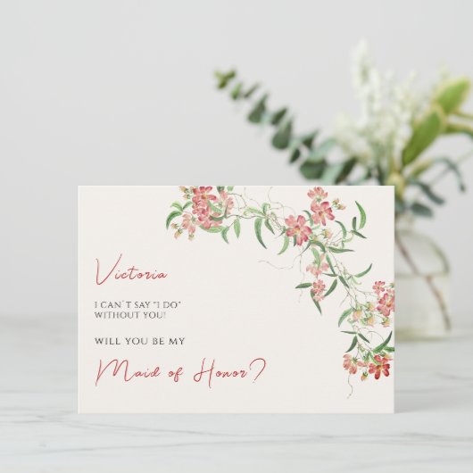 Roze Wildflower Roos Spring Garland Wedding Menu (Staand voorkant)