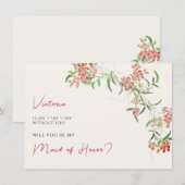 Roze Wildflower Roos Spring Garland Wedding Menu (Voorkant / Achterkant)
