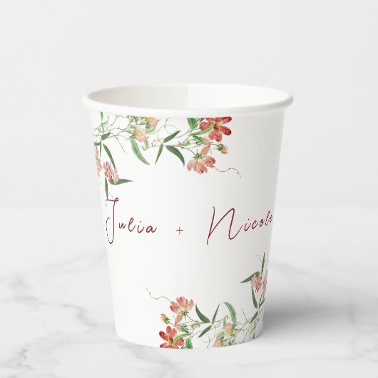 Roze Wildflower Roos Spring Garland Wedding Papieren Bekers (Links)