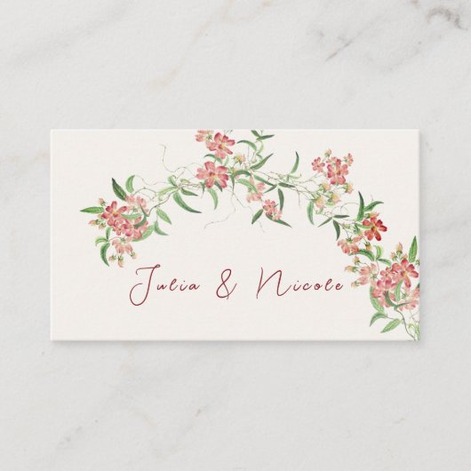 Roze Wildflower Roos Spring Garland Wedding Plaatskaartje (Voorkant)
