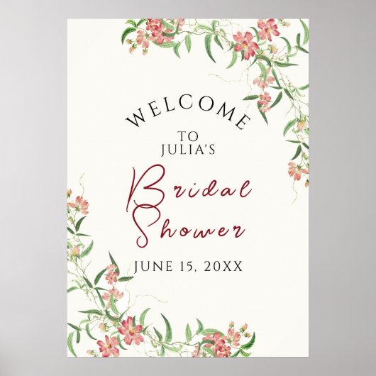 Roze Wildflower Roos Spring Garland Wedding Poster (Voorkant)