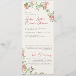 Roze Wildflower Roos Spring Garland Wedding Programmakaart