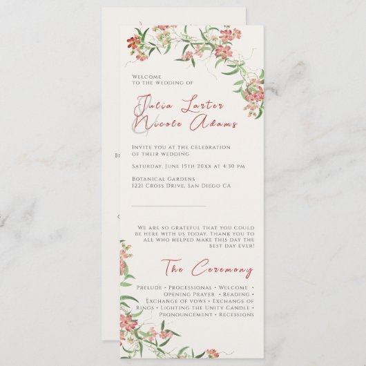 Roze Wildflower Roos Spring Garland Wedding Programmakaart (Voorkant / Achterkant)