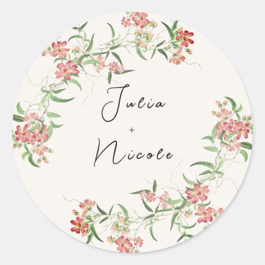 Roze Wildflower Roos Spring Garland Wedding Ronde Sticker (Voorkant)