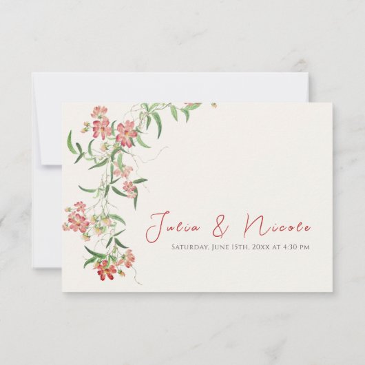 Roze Wildflower Roos Spring Garland Wedding RSVP Kaartje (Achterkant)