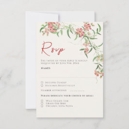 Roze Wildflower Roos Spring Garland Wedding RSVP Kaartje