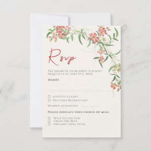 Roze Wildflower Roos Spring Garland Wedding RSVP Kaartje