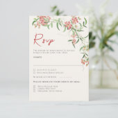 Roze Wildflower Roos Spring Garland Wedding RSVP Kaartje (Staand voorkant)