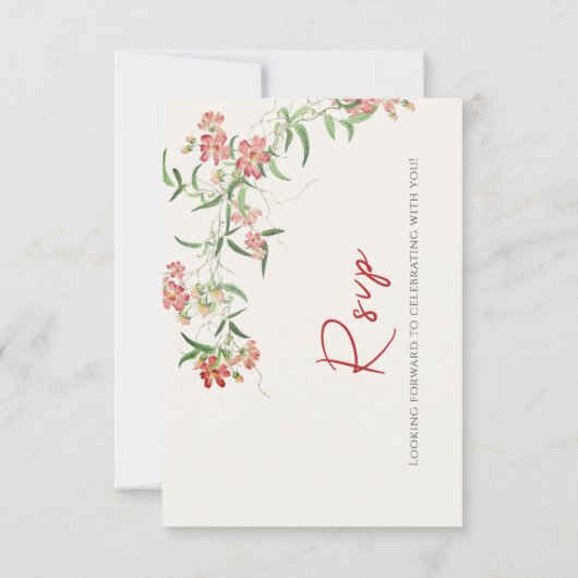 Roze Wildflower Roos Spring Garland Wedding RSVP Kaartje (Achterkant)