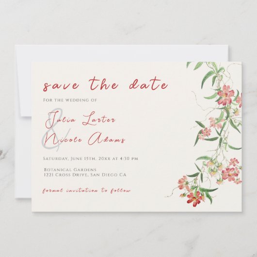 Roze Wildflower Roos Spring Garland Wedding Save The Date (Voorkant)