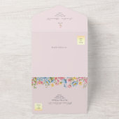 Roze Wildflower Rustiek Boho Wedding All In One Uitnodiging (Buitenkant)