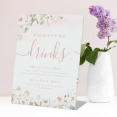 Roze Wildflower rustieke bruiloft Signature Drinke Reclamebord Met Voetstuk