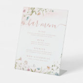 Roze Wildflower script rustieke Bar Menu Reclamebord Met Voetstuk (Voorkant)