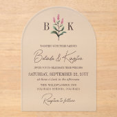 Roze Wildflower Spring Monogram Huwelijk Acryl Uitnodigingen (Voorkant)