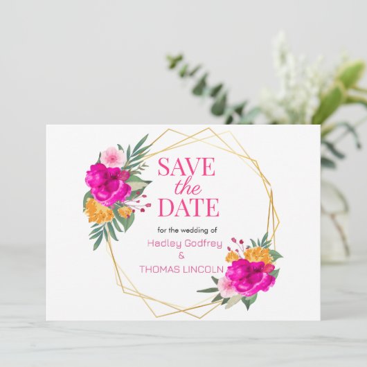 Roze Wildflower Spring Sla de datum op Kaart (Staand voorkant)