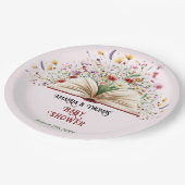 Roze Wildflower Storybook Blauw Baby shower Papieren Bordje (Gekanteld)