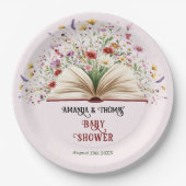 Roze Wildflower Storybook Blauw Baby shower Papieren Bordje (Voorkant)
