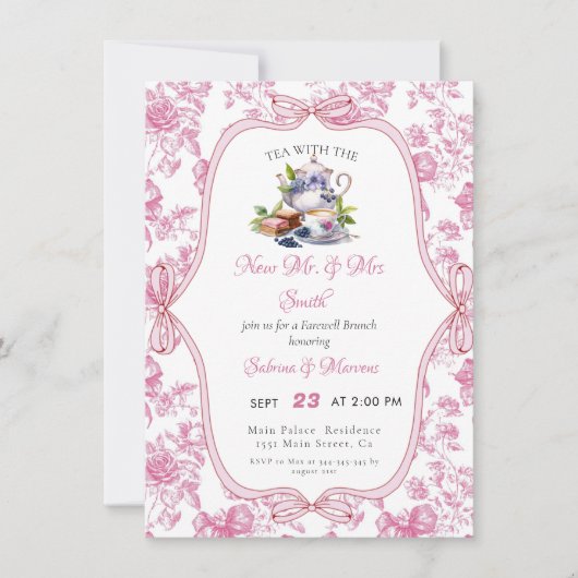 Roze Wildflower Tea Party Afscheidsbrunch Kaart (Voorkant)