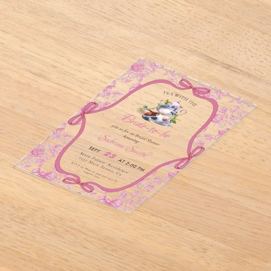 Roze Wildflower Tea Party Bruids Douche Uitnodigin Acryl Uitnodigingen (Laagn)