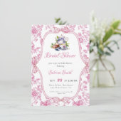 Roze Wildflower Tea Party Bruids Douche Uitnodigin Kaart (Staand voorkant)