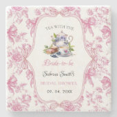 Roze Wildflower Tea Party Bruids Douche Uitnodigin Stenen Onderzetter (Voorkant)