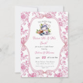 Roze Wildflower Tea Party paar douche Kaart (Voorkant)